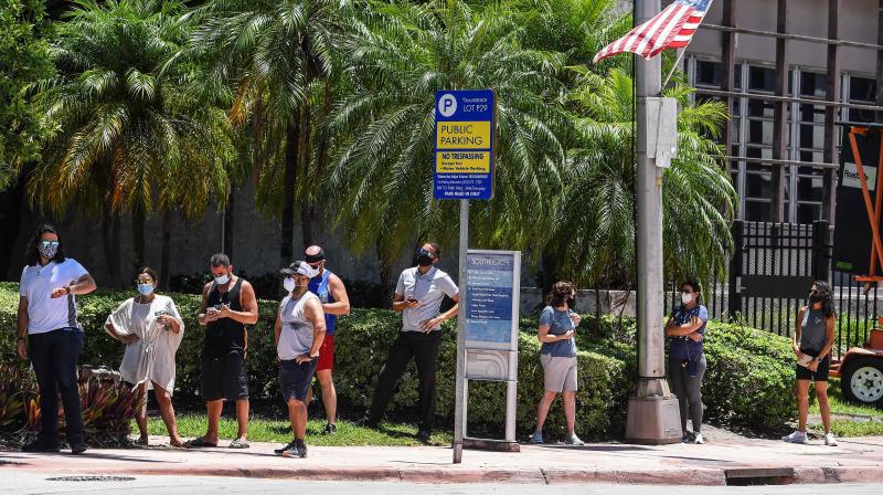People wait for their testing at a "walk-in" and "drive-through" coronavirus testing site in Miami Beach, Florida on June 24, 2020. (AFP) People wait for their testing at a "walk-in" and "drive-through" coronavirus testing site in Miami Beach, Florida on June 24, 2020. (AFP)