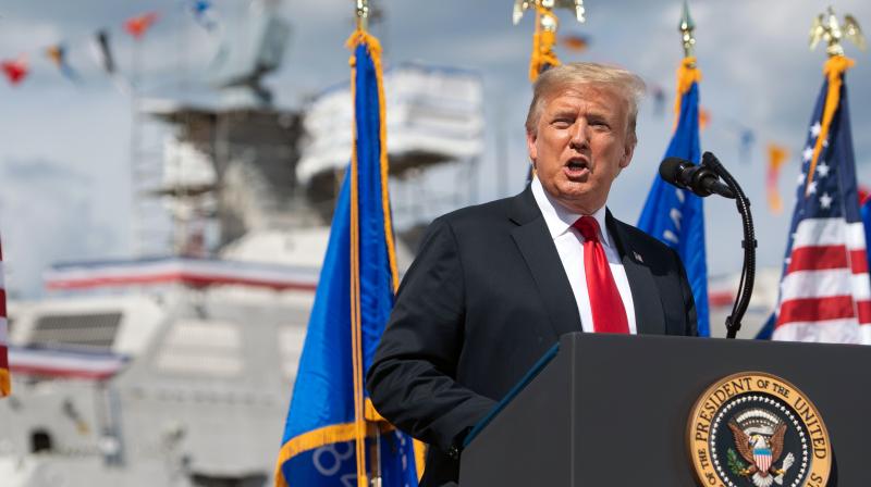 US President Donald Trump speaks following a tour of Fincantieri Marinette Marine in Marinette, Wisconsin.(AFP)