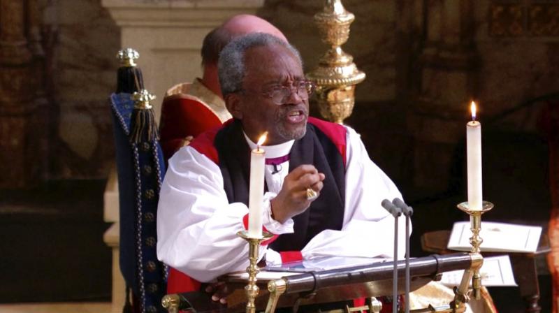 The Most Rev. Michael Bruce Curry, the first black leader of the Episcopal Church in the United States, was hand-picked by Prince Harry and Meghan Markle to address their 600 wedding guests. (Photo: AP) The Most Rev. Michael Bruce Curry, the first black leader of the Episcopal Church in the United States, was hand-picked by Prince Harry and Meghan Markle to address their 600 wedding guests. (Photo: AP)