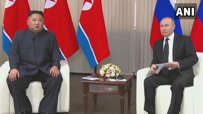 'I am confident that your visit today to Russia ... will help us to better understand how we can resolve the situation on the Korean peninsula and what Russia can do to support the positive processes that are currently taking place,' Putin said as the two began their first-ever talks in Russia's Far East. (Photo: ANI | Twitter) 'I am confident that your visit today to Russia ... will help us to better understand how we can resolve the situation on the Korean peninsula and what Russia can do to support the positive processes that are currently taking place,' Putin said as the two began their first-ever talks in Russia's Far East. (Photo: ANI | Twitter)