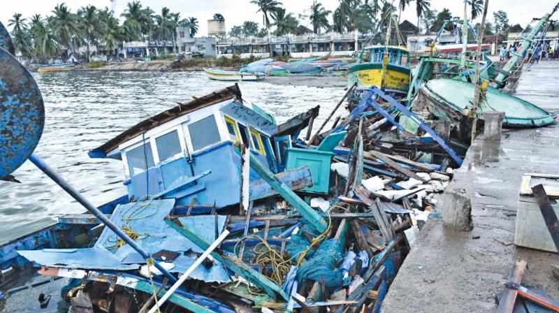 Boats that were damaged due to collision with each other during Gaja cyclone at Adhirampattinam in Thanjavur district. (Photo: DC) Boats that were damaged due to collision with each other during Gaja cyclone at Adhirampattinam in Thanjavur district. (Photo: DC)