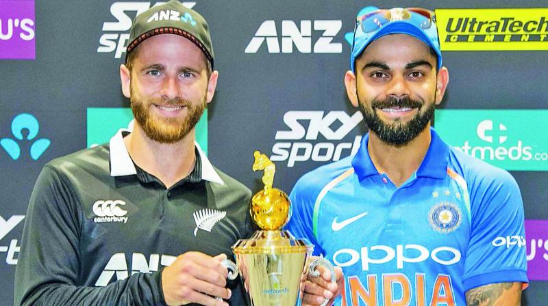 New Zealand skipper Kane Williamson and his Indian counterpart Virat Kohli. (Photo: Twitter) New Zealand skipper Kane Williamson and his Indian counterpart Virat Kohli. (Photo: Twitter)