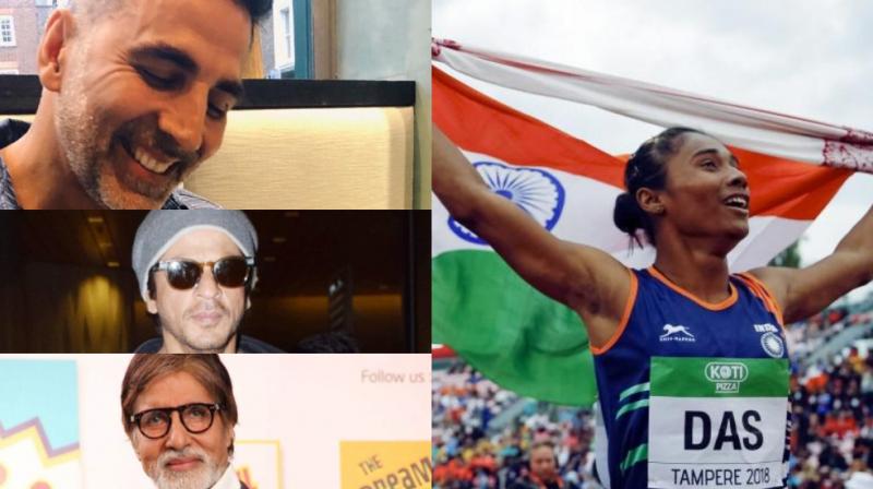Hima Das wins gold (Photo: AP), Akshay Kumar, Shah Rukh Khan and Amitabh Bachchan congratulated her. Hima Das wins gold (Photo: AP), Akshay Kumar, Shah Rukh Khan and Amitabh Bachchan congratulated her.