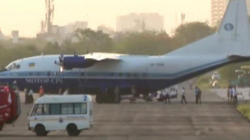 The Georgian aircraft was forced to land at Jaipur airfield. (Photo: Ani twitter) The Georgian aircraft was forced to land at Jaipur airfield. (Photo: Ani twitter)