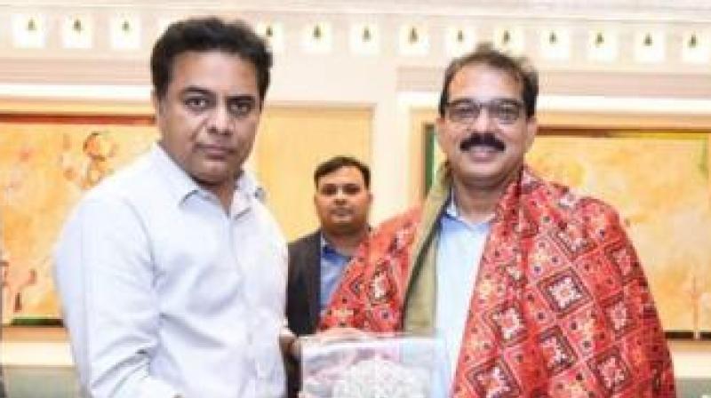 Sabu M Jacob, Chairman & MD, Kitex Group with minister KT Rama Rao (PTI) Sabu M Jacob, Chairman & MD, Kitex Group with minister KT Rama Rao (PTI)