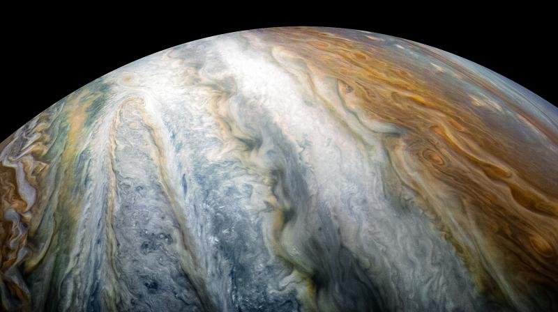 Jupiter’s southern hemisphere in this image captured by NASA’s Juno spacecraft. Jupiter’s southern hemisphere in this image captured by NASA’s Juno spacecraft.