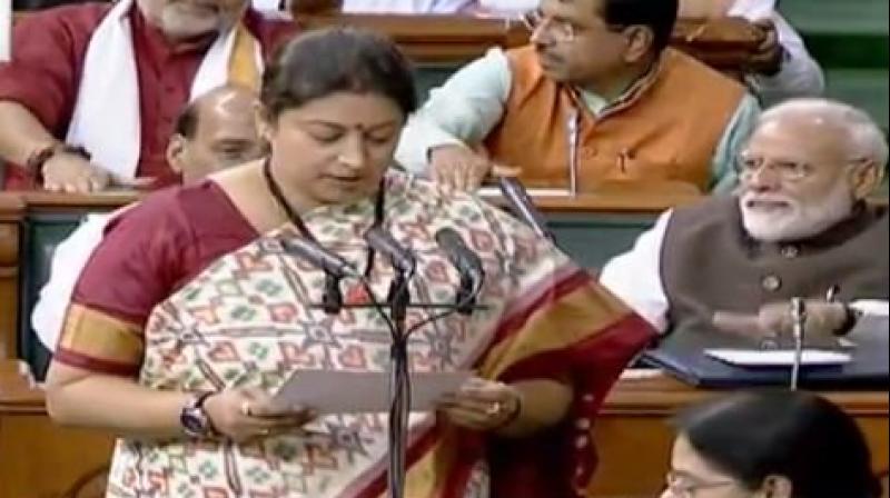 As soon as she was called for oath taking, ruling BJP members, including Prime Minister Narendra Modi, Home Minister Amit Shah, other union ministers and MPs were seen enthusiastically thumping the desk for a long time. (Photo: ANI) As soon as she was called for oath taking, ruling BJP members, including Prime Minister Narendra Modi, Home Minister Amit Shah, other union ministers and MPs were seen enthusiastically thumping the desk for a long time. (Photo: ANI)