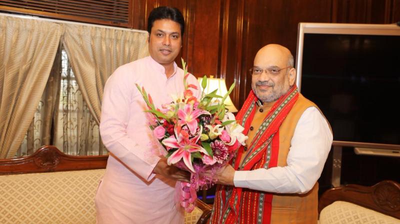 Deb also pressed for expeditious completion of fencing work on the India-Bangladesh border at Dhalai and Sepahijala districts. (Photo: Biplab Kumar Deb twitter) Deb also pressed for expeditious completion of fencing work on the India-Bangladesh border at Dhalai and Sepahijala districts. (Photo: Biplab Kumar Deb twitter)