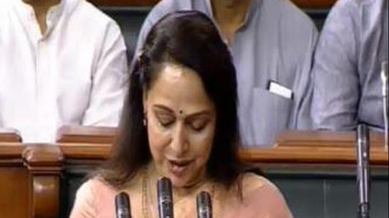 Hema Malini won Uttar Pradesh's Mathura seat for a second consecutive term in the national elections. (Photo: Lok Sabha TV) Hema Malini won Uttar Pradesh's Mathura seat for a second consecutive term in the national elections. (Photo: Lok Sabha TV)