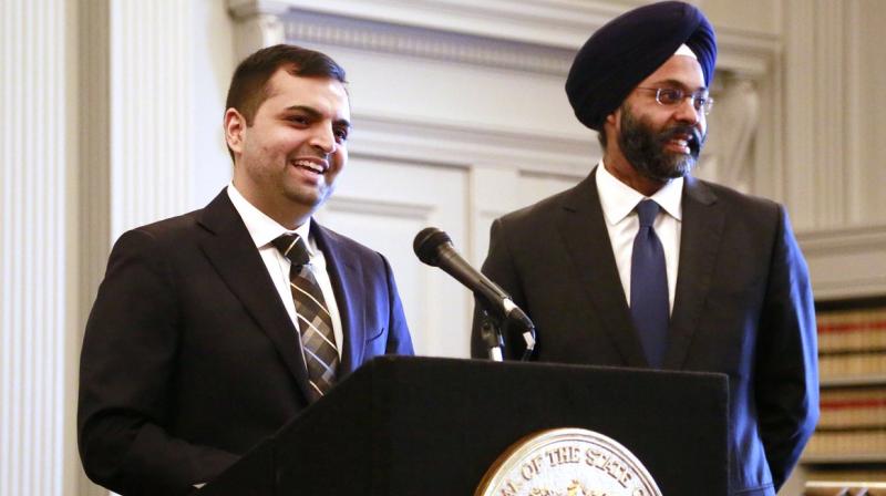 Patel, left, who passed the bar exams of both New Jersey and Pennsylvania in 2016, was administered the oath of office by the New Jersey Attorney Gurbir Grewal, the first Sikh to hold this position nationwide, on Wednesday. (Photo: Twitter/@NewJerseyAG) Patel, left, who passed the bar exams of both New Jersey and Pennsylvania in 2016, was administered the oath of office by the New Jersey Attorney Gurbir Grewal, the first Sikh to hold this position nationwide, on Wednesday. (Photo: Twitter/@NewJerseyAG)