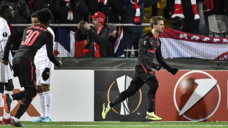 Left-back Nacho Monreal put Arsenal into an early lead with his fifth goal of the season, tapping in after home goalkeeper Aly Keita inexplicably let the ball slip from his grasp. (Photo: AP) Left-back Nacho Monreal put Arsenal into an early lead with his fifth goal of the season, tapping in after home goalkeeper Aly Keita inexplicably let the ball slip from his grasp. (Photo: AP)
