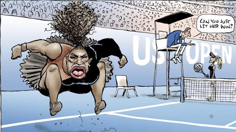 The caricature of an angry Williams - with exaggerated lips and tongue and a wild plume of curly hair rising above her head as she stomped on her tennis racket - was condemned as racist by civil rights leaders, celebrities and fans. (Photo: AP) The caricature of an angry Williams - with exaggerated lips and tongue and a wild plume of curly hair rising above her head as she stomped on her tennis racket - was condemned as racist by civil rights leaders, celebrities and fans. (Photo: AP)
