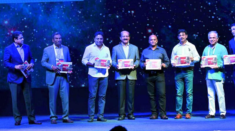IT minister K.T. Rama Rao, Nobel laureate Kailash Satyarthi and others at The Road to GES event at Hitex in Hyderabad on Sunday. (Photo: DC) IT minister K.T. Rama Rao, Nobel laureate Kailash Satyarthi and others at The Road to GES event at Hitex in Hyderabad on Sunday. (Photo: DC)