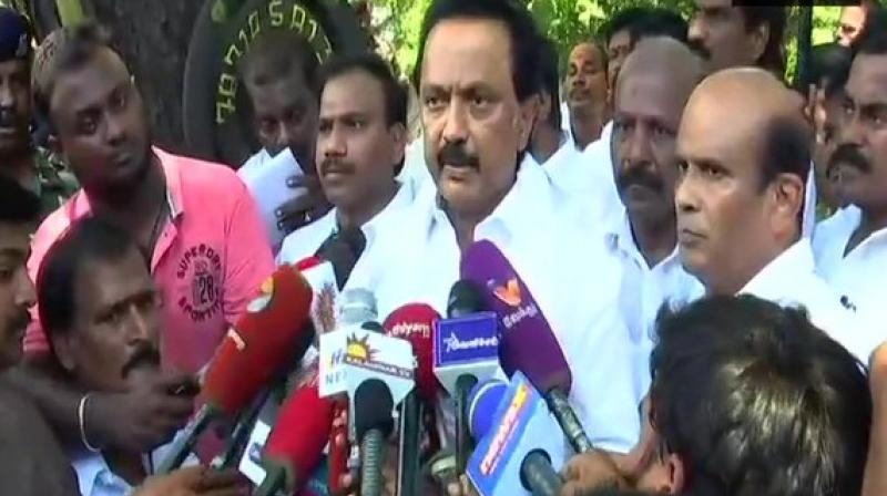 DMK Working President M K Stalin told reporters in Chennai that the Raj Bhavan statement was 'intimidatory' and the party would hold black flag demonstrations if the Governor continued with the exercise. (Photo: File/ANI) DMK Working President M K Stalin told reporters in Chennai that the Raj Bhavan statement was 'intimidatory' and the party would hold black flag demonstrations if the Governor continued with the exercise. (Photo: File/ANI)