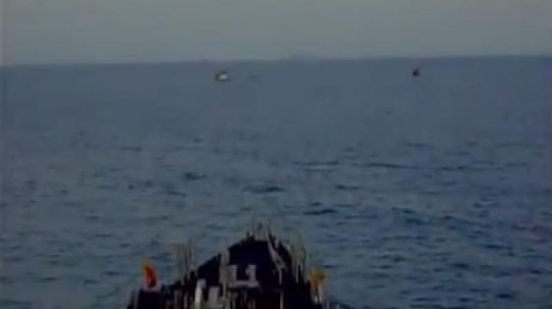 The Navy's warship INS Sharda swung into action after it received a distress call from MV Lord Mountbatten around 4:45 pm on Tuesday. (Photo: videograb) The Navy's warship INS Sharda swung into action after it received a distress call from MV Lord Mountbatten around 4:45 pm on Tuesday. (Photo: videograb)