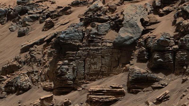 This evenly layered rock imaged in 2014 by the Mastcam on NASA's Curiosity Mars rover shows a pattern typical of a lake-floor sedimentary deposit near where flowing water entered a lake. Shallow and deep parts of an ancient Martian lake left different clues in mudstone formed from lakebed deposits. (Credit: NASA/JPL-Caltech/MSSS) This evenly layered rock imaged in 2014 by the Mastcam on NASA's Curiosity Mars rover shows a pattern typical of a lake-floor sedimentary deposit near where flowing water entered a lake. Shallow and deep parts of an ancient Martian lake left different clues in mudstone formed from lakebed deposits. (Credit: NASA/JPL-Caltech/MSSS)