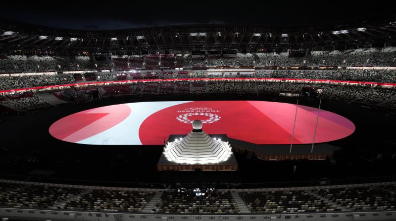 The cauldron sits near a stage during the opening ceremony in an empty Olympic Stadium at the 2020 Summer Olympics in Tokyo on Friday. (Photo: AP) The cauldron sits near a stage during the opening ceremony in an empty Olympic Stadium at the 2020 Summer Olympics in Tokyo on Friday. (Photo: AP)