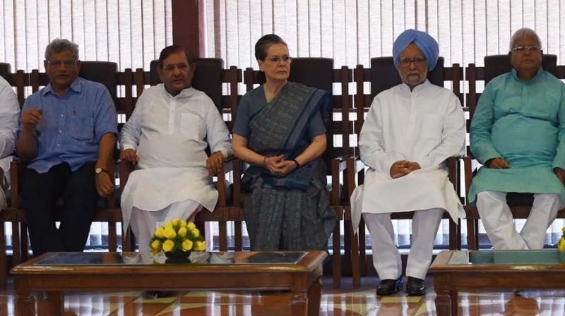 Congress President Sonia Gandhi chairing a meeting of the opposition leaders to discuss the strategy for the upcoming Presidential elections in New Delhi on Friday. (Photo: PTI) Congress President Sonia Gandhi chairing a meeting of the opposition leaders to discuss the strategy for the upcoming Presidential elections in New Delhi on Friday. (Photo: PTI)