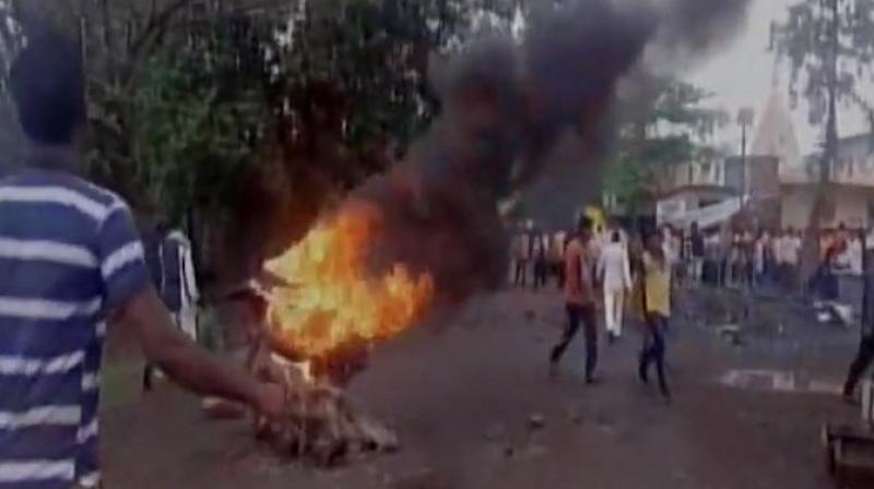 Farmers protest turned violent after they claimed their land is being acquired by Ministry of Defence. (Photo: ANI/Twitter) Farmers protest turned violent after they claimed their land is being acquired by Ministry of Defence. (Photo: ANI/Twitter)
