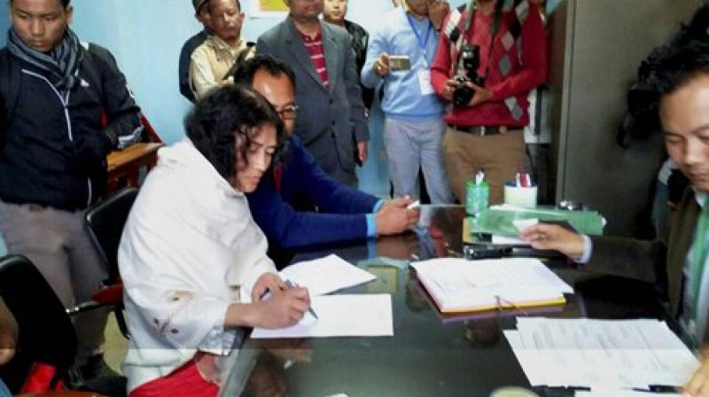 Irom Sharmila files nomination at DC Office for upcoming assembly election of Manipur in Thoubal constituency in Manipur. (Photo: PTI) Irom Sharmila files nomination at DC Office for upcoming assembly election of Manipur in Thoubal constituency in Manipur. (Photo: PTI)