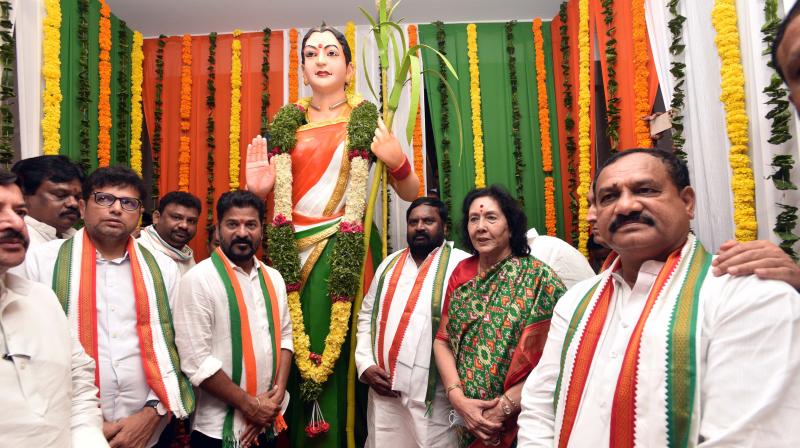 Reflecting the features of a rural working woman from the farming community, the sculpture at Gandhi Bhavan is draped in a tri-coloured sari reflecting the colours of the National Flag. (P. Surendra/DC)