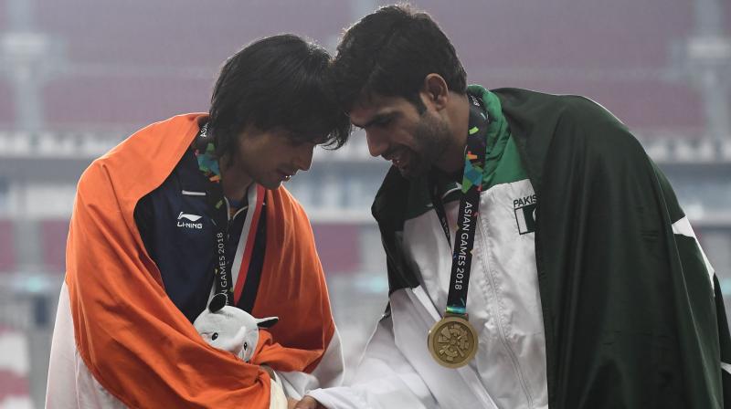 Arshad Nadeem settled for a bronze with a personal best of 80.75m at the ongoing Asian Games, where Neeraj Chopra, who clinched a gold medal, was the undisputed star of the field with a national record throw of 88.06m last night. (Photo: AFP) Arshad Nadeem settled for a bronze with a personal best of 80.75m at the ongoing Asian Games, where Neeraj Chopra, who clinched a gold medal, was the undisputed star of the field with a national record throw of 88.06m last night. (Photo: AFP)