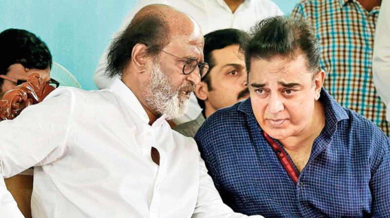 While Haasan launched his party Makkal Neethi Mayyam in Madurai on Wednesday, Rajinikanth had announced in December that he will enter politics. (Photo: PTI/File) While Haasan launched his party Makkal Neethi Mayyam in Madurai on Wednesday, Rajinikanth had announced in December that he will enter politics. (Photo: PTI/File)