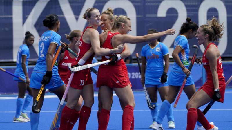Britain's Hannah Martin (7) celebrates after scoring during a women's field hockey match at the Summer Olympics in Tokyo on Wednesday. (Photo: AP) Britain's Hannah Martin (7) celebrates after scoring during a women's field hockey match at the Summer Olympics in Tokyo on Wednesday. (Photo: AP)