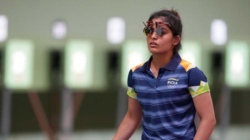 Indias Manu Bhaker reacts during the 10m Air Pistol Mixed Team shooting event at the Summer Olympics in Tokyo on Tuesday. (Photo: PTI)