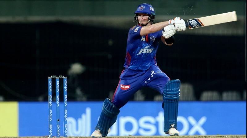 Steve Smith of Delhi Capitals plays a shot during match 20 of the Indian Premier League 2021 between the Sunrisers Hyderabad and Delhi Capitals at the M. A. Chidambaram Stadium in Chennai, Sunday on 25,April 2021.(PTI Photo)