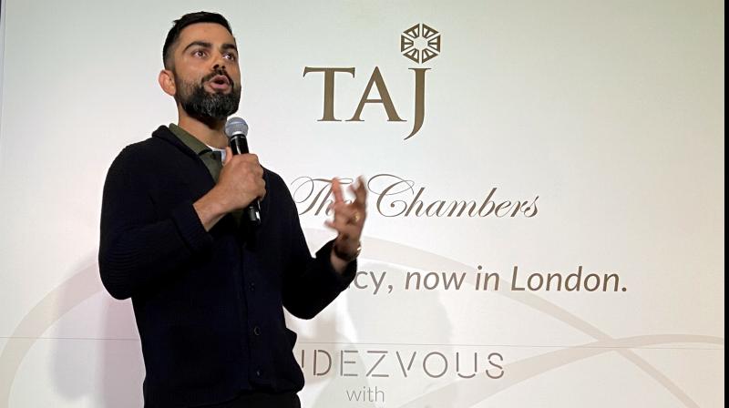Indian cricket captain Virat Kohli at the release of Head Coach Ravi Shastris book to celebrate the launch of Taj The Chambers in London on Tuesday. (PTI Photo)