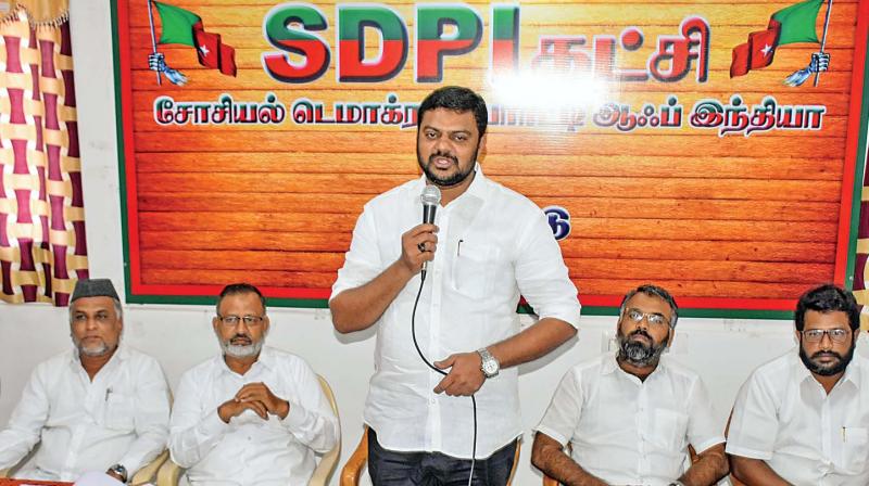 SDPI’s state president Nellai Mubaraq at the state executive meet in Tiruchy on Saturday. —DC SDPI’s state president Nellai Mubaraq at the state executive meet in Tiruchy on Saturday. —DC
