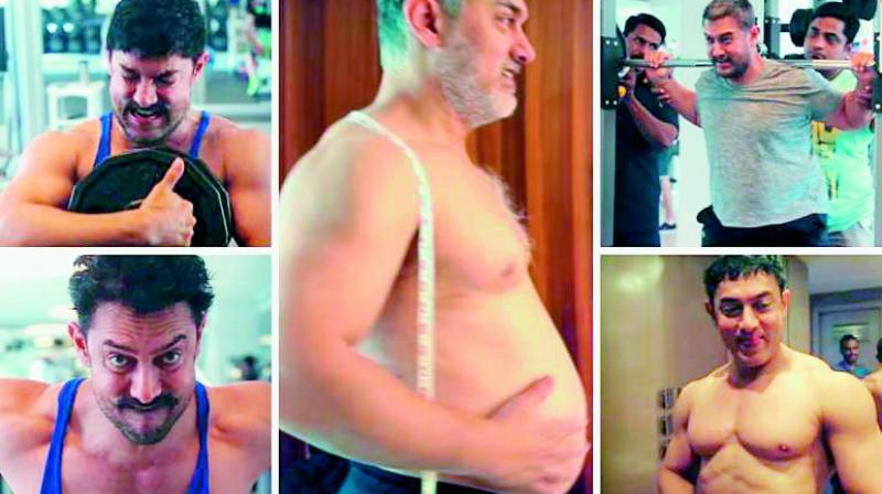 Aamir Khan's brilliant body transformation for Dangal. He touched 97 kilos for playing the older part and later lost 30 kilos for playing the younger part Aamir Khan's brilliant body transformation for Dangal. He touched 97 kilos for playing the older part and later lost 30 kilos for playing the younger part