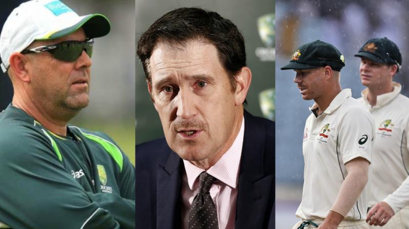 James Sutherland (centre), had already asked Steve Smith and David Warner (right) to step down as captain and vice captain respectively, and is expected to come down hard on the team’s senior figures. (Photo: AP) James Sutherland (centre), had already asked Steve Smith and David Warner (right) to step down as captain and vice captain respectively, and is expected to come down hard on the team’s senior figures. (Photo: AP)