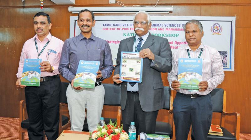 (Left to right) CPPM dean K. Mani, collector S. Prabhakar, vice-chancellor C. Balachandran and P. Shamsudeen release the souvenir. (Left to right) CPPM dean K. Mani, collector S. Prabhakar, vice-chancellor C. Balachandran and P. Shamsudeen release the souvenir.