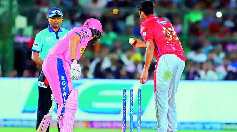 Ravichandran Ashwin (right), captain of Kings XI Punjab, runs out Jos Buttler of Rajasthan Royals during the fourth match of IPL-12 at the Sawai Mansingh Stadium in Jaipur on March 25 in this file photo.(Photo: BCCI) Ravichandran Ashwin (right), captain of Kings XI Punjab, runs out Jos Buttler of Rajasthan Royals during the fourth match of IPL-12 at the Sawai Mansingh Stadium in Jaipur on March 25 in this file photo.(Photo: BCCI)