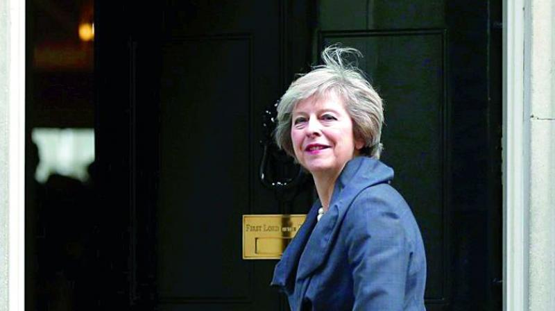 British PM Theresa May at 10 Downing Street. British PM Theresa May at 10 Downing Street.