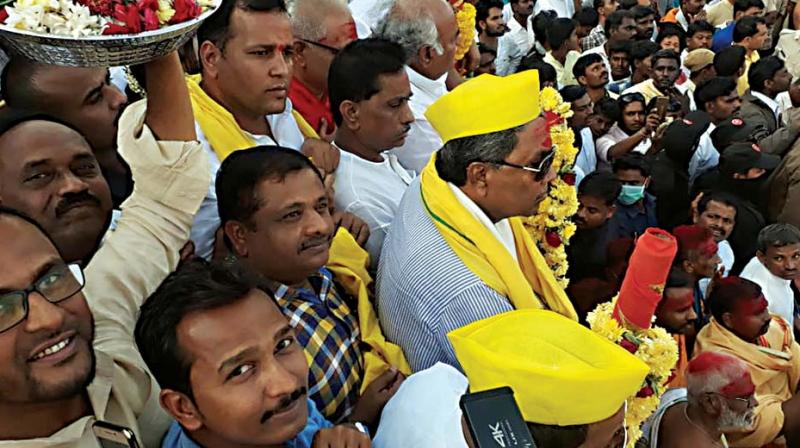 Former CM Siddaramaiah at Banashankari Devi Jatra Mahothsava at Badami in Bagalkote on Monday (Photo: KPN) Former CM Siddaramaiah at Banashankari Devi Jatra Mahothsava at Badami in Bagalkote on Monday (Photo: KPN)