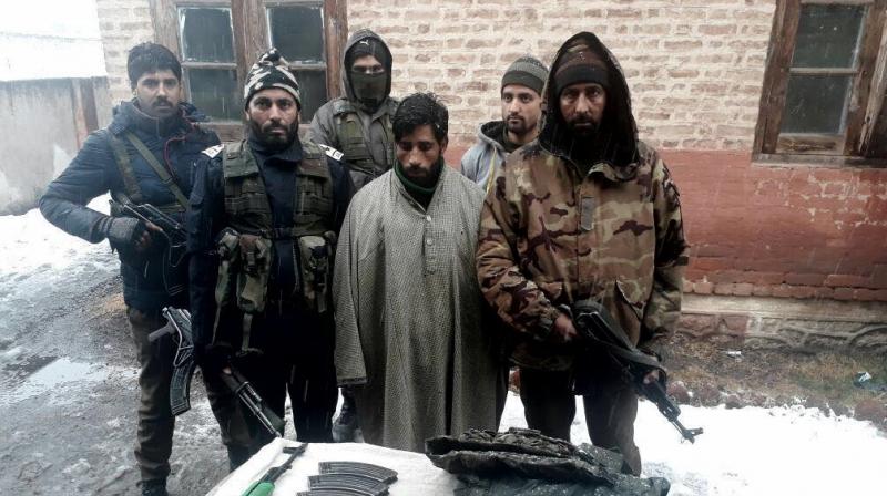 On interrogation, Ahmed disclosed that he was a close associate of Abu Bakar, an LeT Commander, who was killed in Sopore few days back. (Photo: Twitter/ANI) On interrogation, Ahmed disclosed that he was a close associate of Abu Bakar, an LeT Commander, who was killed in Sopore few days back. (Photo: Twitter/ANI)