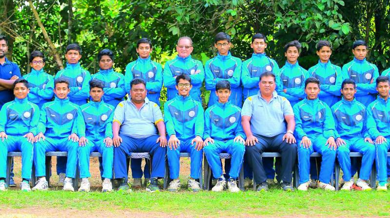 Members of the Hyderabad Under 14 cricket team pose after finishing runners-up at the South Zone championship in Kottayam, Kerala. Members of the Hyderabad Under 14 cricket team pose after finishing runners-up at the South Zone championship in Kottayam, Kerala.