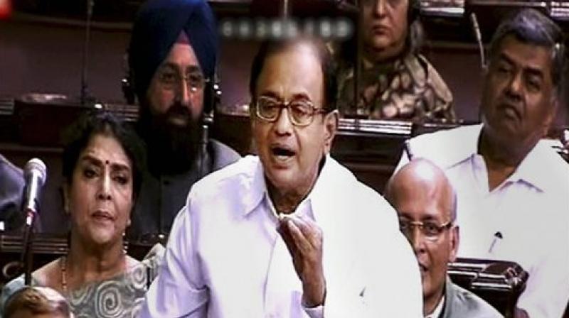 Congress member P Chidambaram speaks in the Rajya Sabha in New Delhi on Wednesday. (Photo: PTI) Congress member P Chidambaram speaks in the Rajya Sabha in New Delhi on Wednesday. (Photo: PTI)