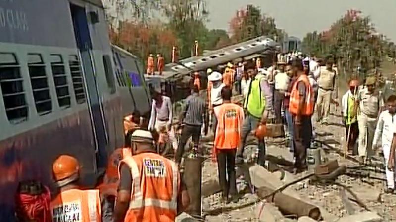 A 47-member NDRF team at the Mahakaushal train derailment site. (Photo: ANI Twitter) A 47-member NDRF team at the Mahakaushal train derailment site. (Photo: ANI Twitter)