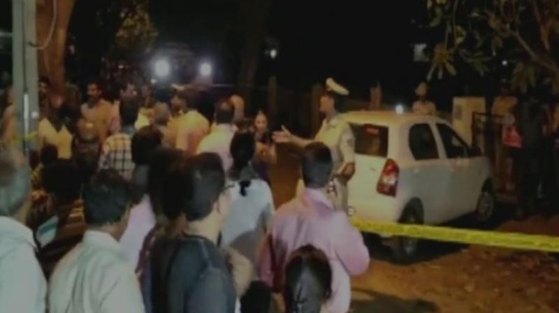 Visual from residence of senior journalist Gauri Lankesh in Bengaluru's Rajarajeshwari Nagar, shot dead this evening. (Photo: ANI/Twitter) Visual from residence of senior journalist Gauri Lankesh in Bengaluru's Rajarajeshwari Nagar, shot dead this evening. (Photo: ANI/Twitter)