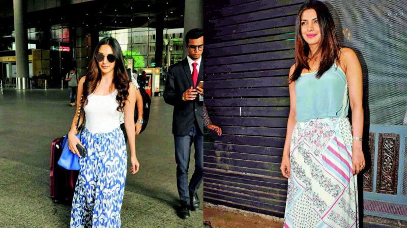 (Left) Wear softer hues like Priyanka Chopra; (right) actress Kiara Advani sporting a printed pyjama with a white t-shirt is the look you can opt for this Holi. (Left) Wear softer hues like Priyanka Chopra; (right) actress Kiara Advani sporting a printed pyjama with a white t-shirt is the look you can opt for this Holi.