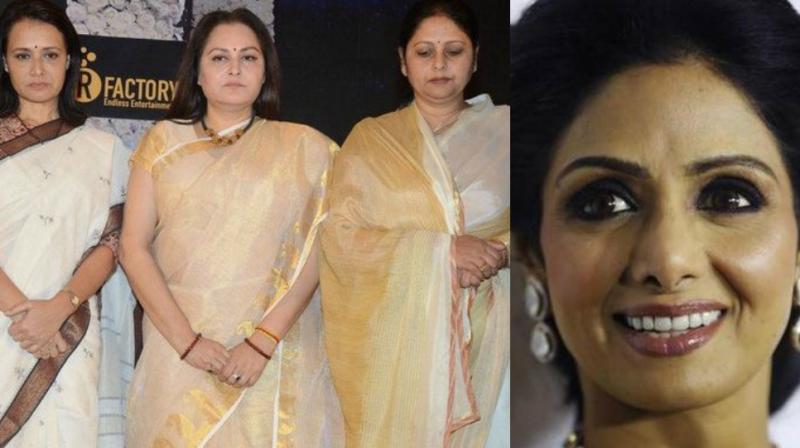Amala Akkineni, Jaya Prada and Jaya Sudha at the condolence meet for Sridevi in Hyderabad on Monday. Amala Akkineni, Jaya Prada and Jaya Sudha at the condolence meet for Sridevi in Hyderabad on Monday.