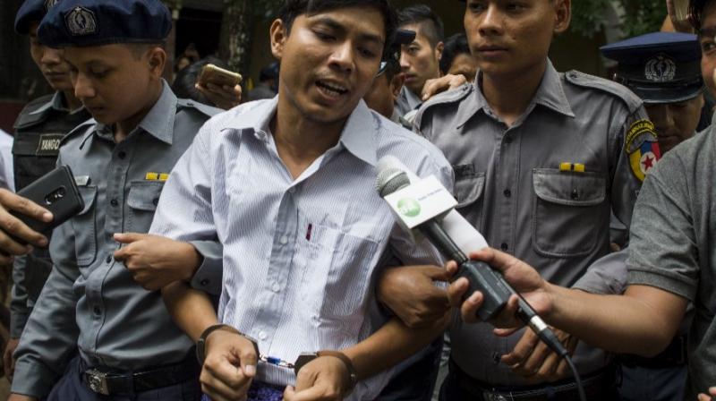 The Myanmar nationals were arrested in December and accused of possession of sensitive material linked to security operations in crisis-hit Rakhine state. (Photo: AFP) The Myanmar nationals were arrested in December and accused of possession of sensitive material linked to security operations in crisis-hit Rakhine state. (Photo: AFP)
