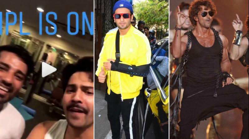 Varun Dhawan in a screenshot from the video, Ranveer Singh snapped injured, Hrithik Roshan's IPL performance in 2015. Varun Dhawan in a screenshot from the video, Ranveer Singh snapped injured, Hrithik Roshan's IPL performance in 2015.