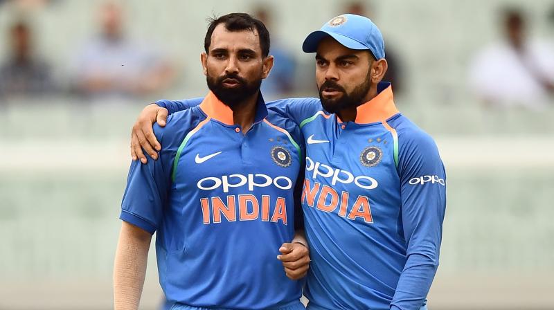 Skipper Virat Kohli was on Wednesday lavish in his praise for pacer Mohammed Shami, the fastest Indian to 100 ODI wickets, saying the injury-prone bowler is at his best in terms of fitness right now. (Photo: AFP) Skipper Virat Kohli was on Wednesday lavish in his praise for pacer Mohammed Shami, the fastest Indian to 100 ODI wickets, saying the injury-prone bowler is at his best in terms of fitness right now. (Photo: AFP)