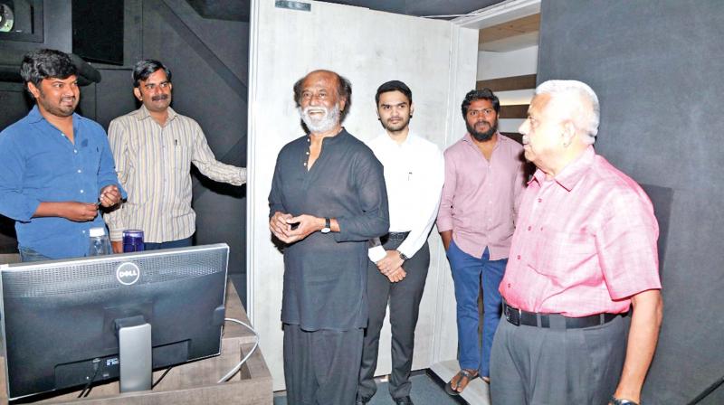 Superstar Rajinikanth was spotted at Knack Studios dubbing for his upcoming gangster film Kaala, directed by Ranjith. Superstar Rajinikanth was spotted at Knack Studios dubbing for his upcoming gangster film Kaala, directed by Ranjith.