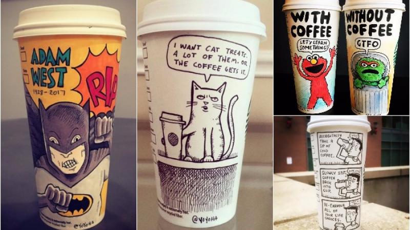 Josh Hara creations on coffee cups (Photo: Facebook/ Instagram) Josh Hara creations on coffee cups (Photo: Facebook/ Instagram)